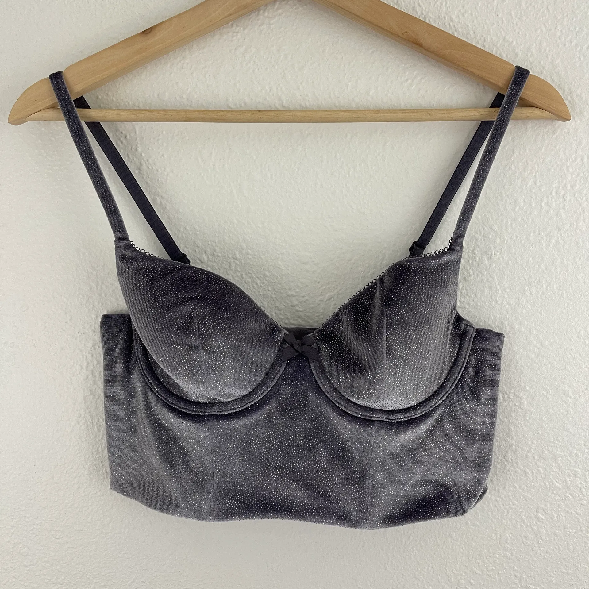 VICTORIAS SECRET Grey Sparkle Glitter Velvet Intimate Corset Bustier Tank Top - Image 2