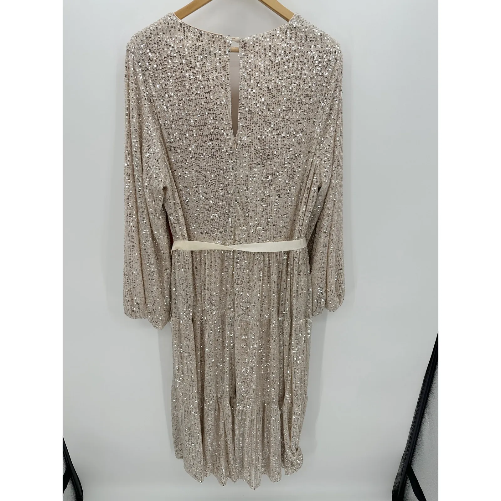 Arula Dress Women 2X Beige Sequin Shimmer Long Sleeve Maxi Gown Holiday Event - Image 2