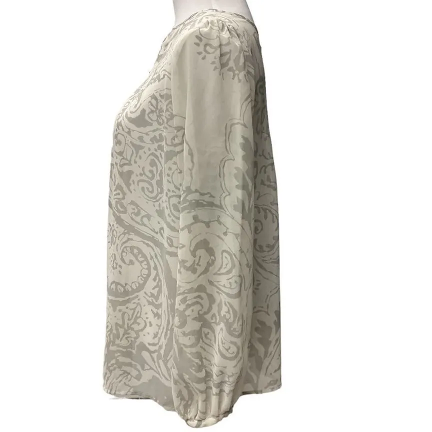 Cabi 834 Floral Keyhole Pleat Long Sleeve Peasant Top Ivory Gray Sheer‎ Size S - Image 3