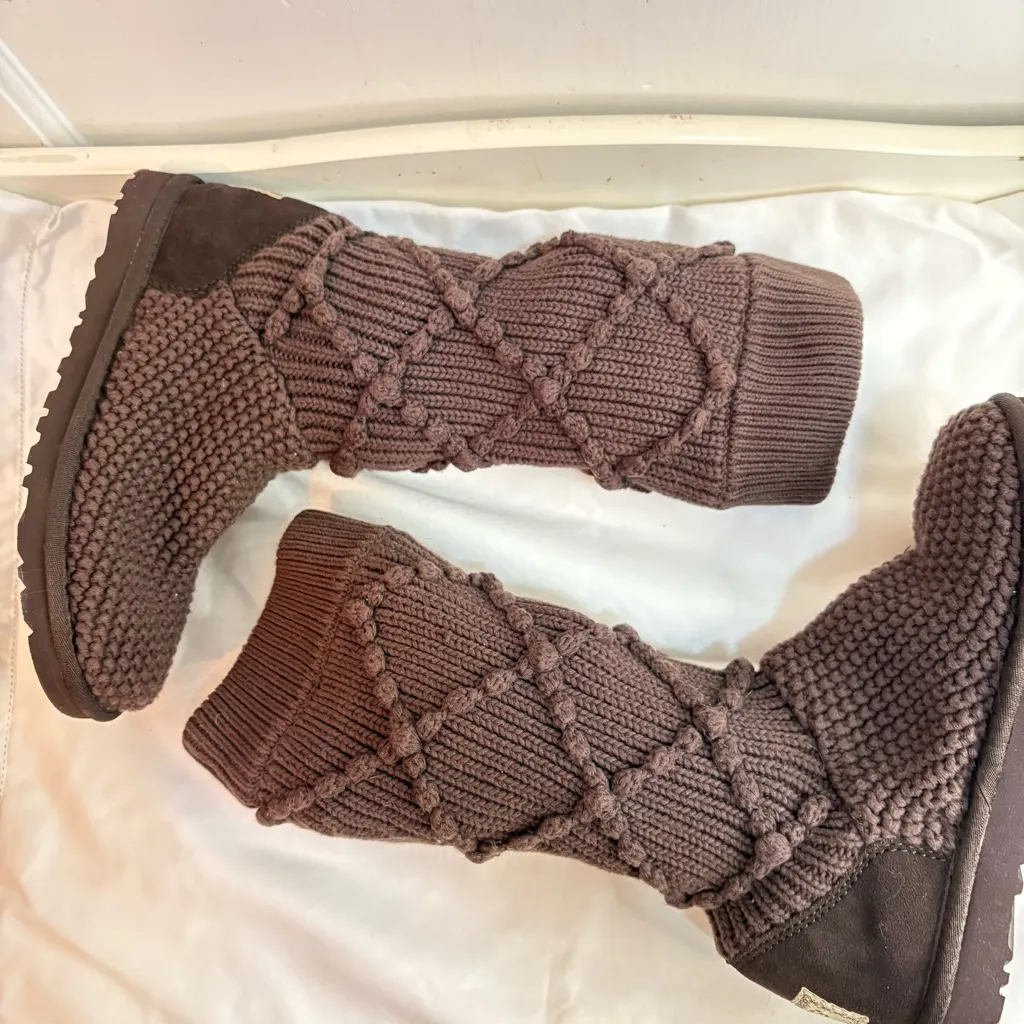 UGG Classic Argyle Knit Boots – Dark Brown - Image 8