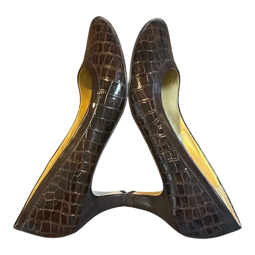 Yellow Box Austin Brown Croc Embossed Leather Heel‎ Pumps Size 7.5 - Image 10