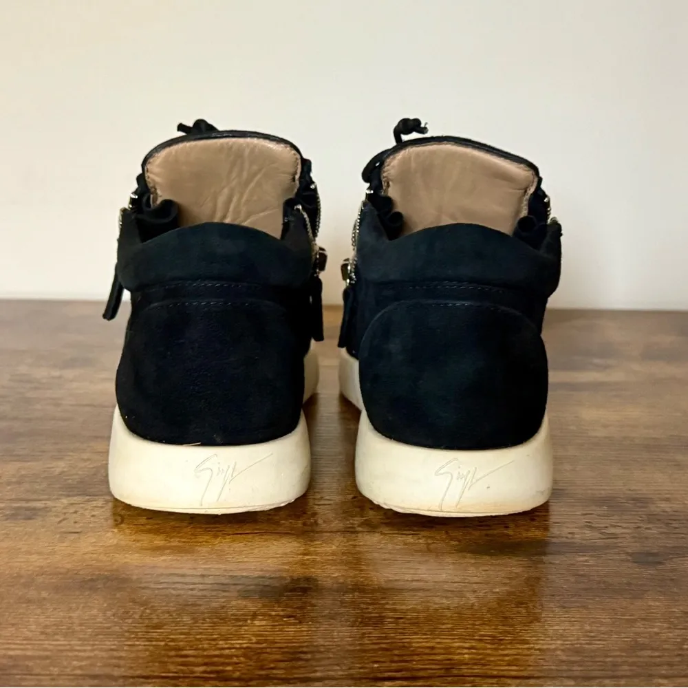 Giuseppe Zanotti Black Suede Double Zip Low-Top Sneakers – Size 38.5 - Image 4