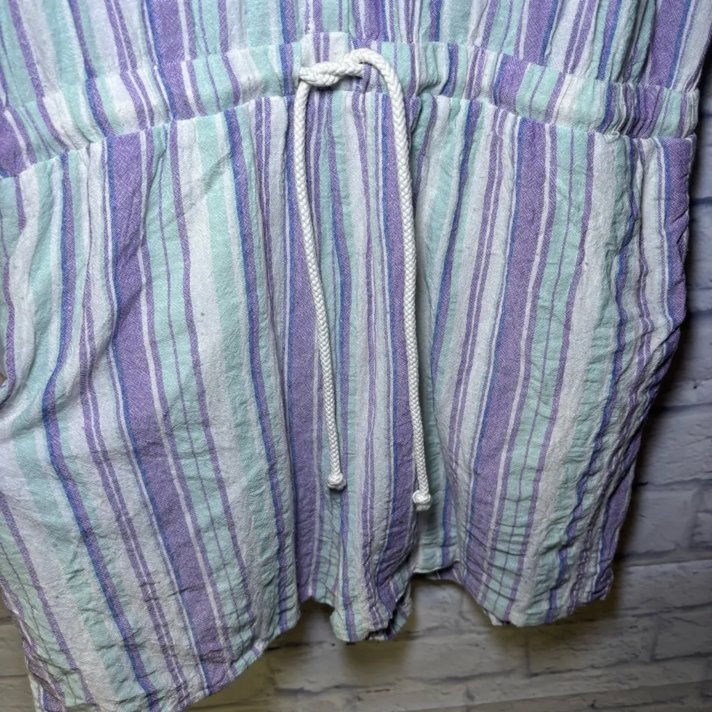 LULUS FOREVER ADVENTURE LILAC PURPLE MULTI STRIPED DRAWSTRING COTTON ROMPER XL - Image 5