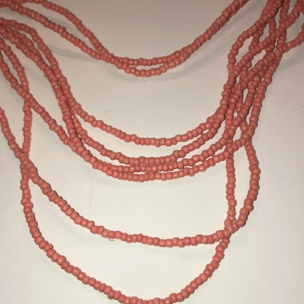 Vintage Boho Seed Bead Pink & Wooden Beaded Statement Necklace - Image 3