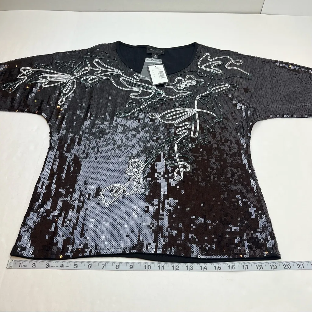 Investments Black Sequin Top‎ Short Sleeve Squiggle Size Small NEW *FACTORY FLAW - Image 10