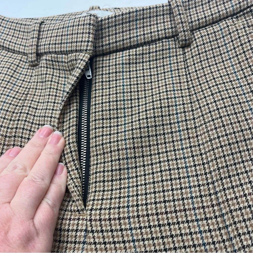 A.L.C. Edwin Split Hem Plaid Women Size 6 28 Waist Khaki Tan Pant High Waist NEW - Image 11