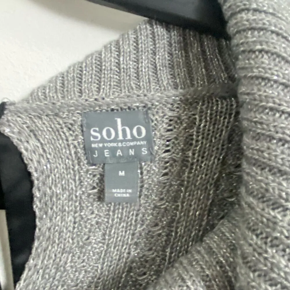 Soho NY & Co Jeans Sweater Charcoal Melange Off Shoulder Tie Back Women's Size M - Image 7