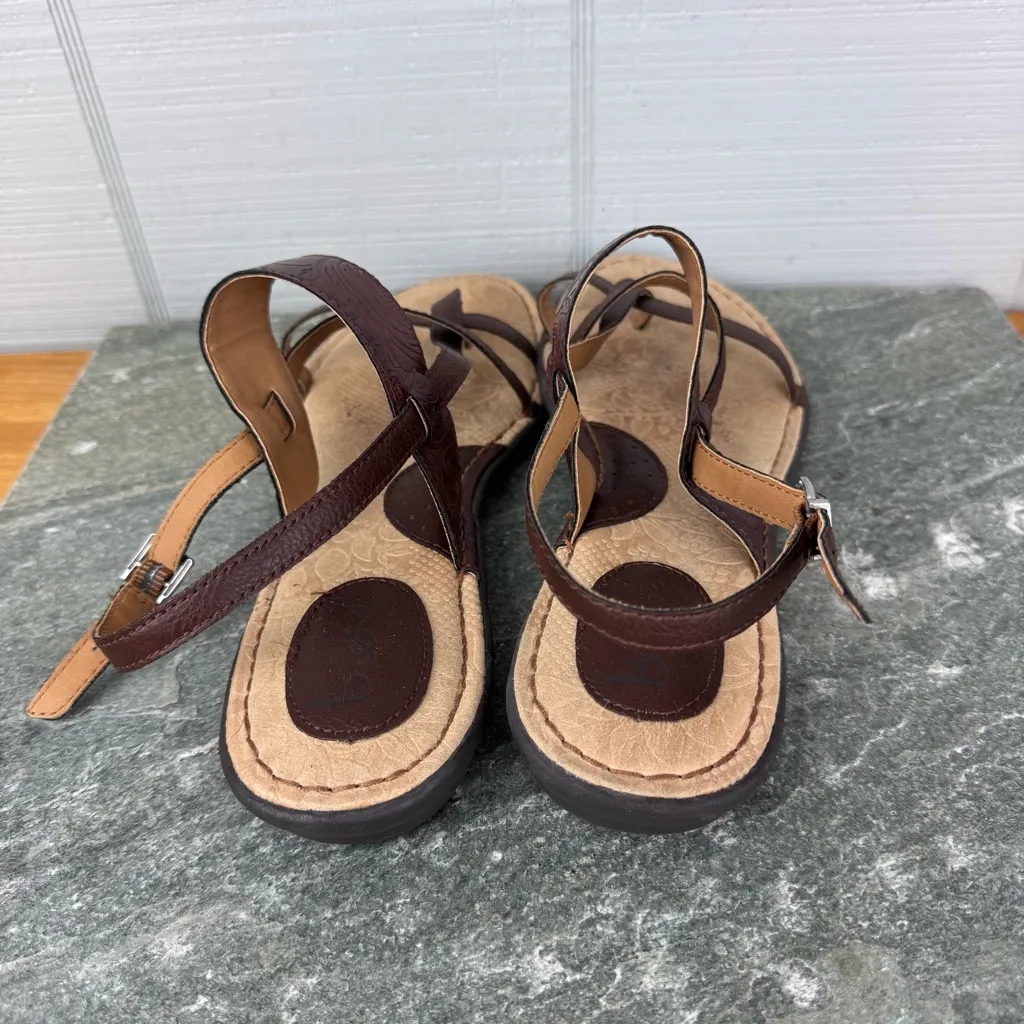 Born B.O.C Magdalena Faux Leather Embossed Floral Strappy Slingback Sandals 10 Brown - Image 4