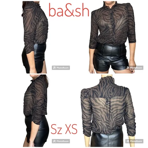 Sisco Zebra-Print Naturel 3/4 sleeve Blouse sz XS - Image 2