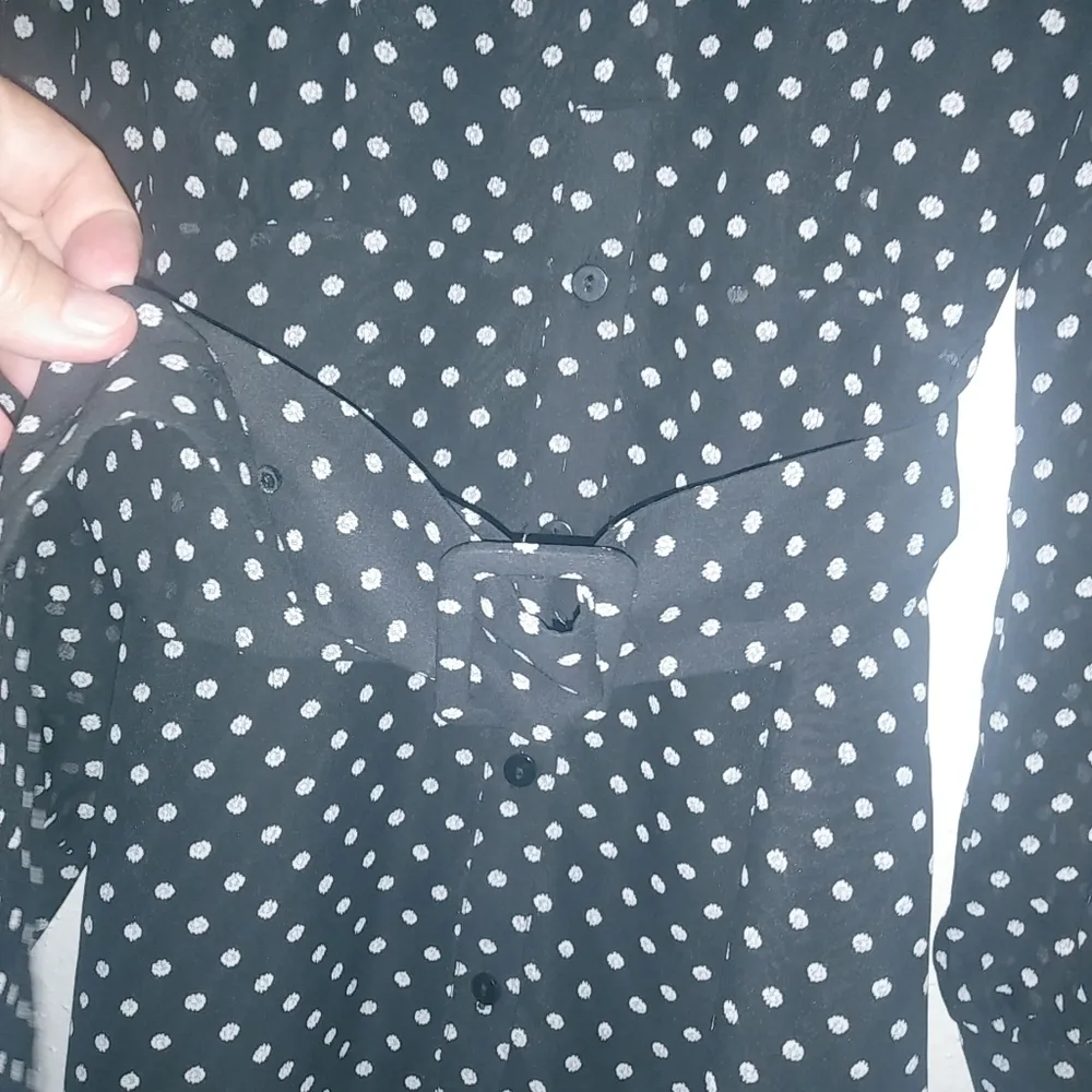 Aqua Bloomingdales S High Sash Neck Belted Fit Flare Dress Black Polka Dotted - Image 9