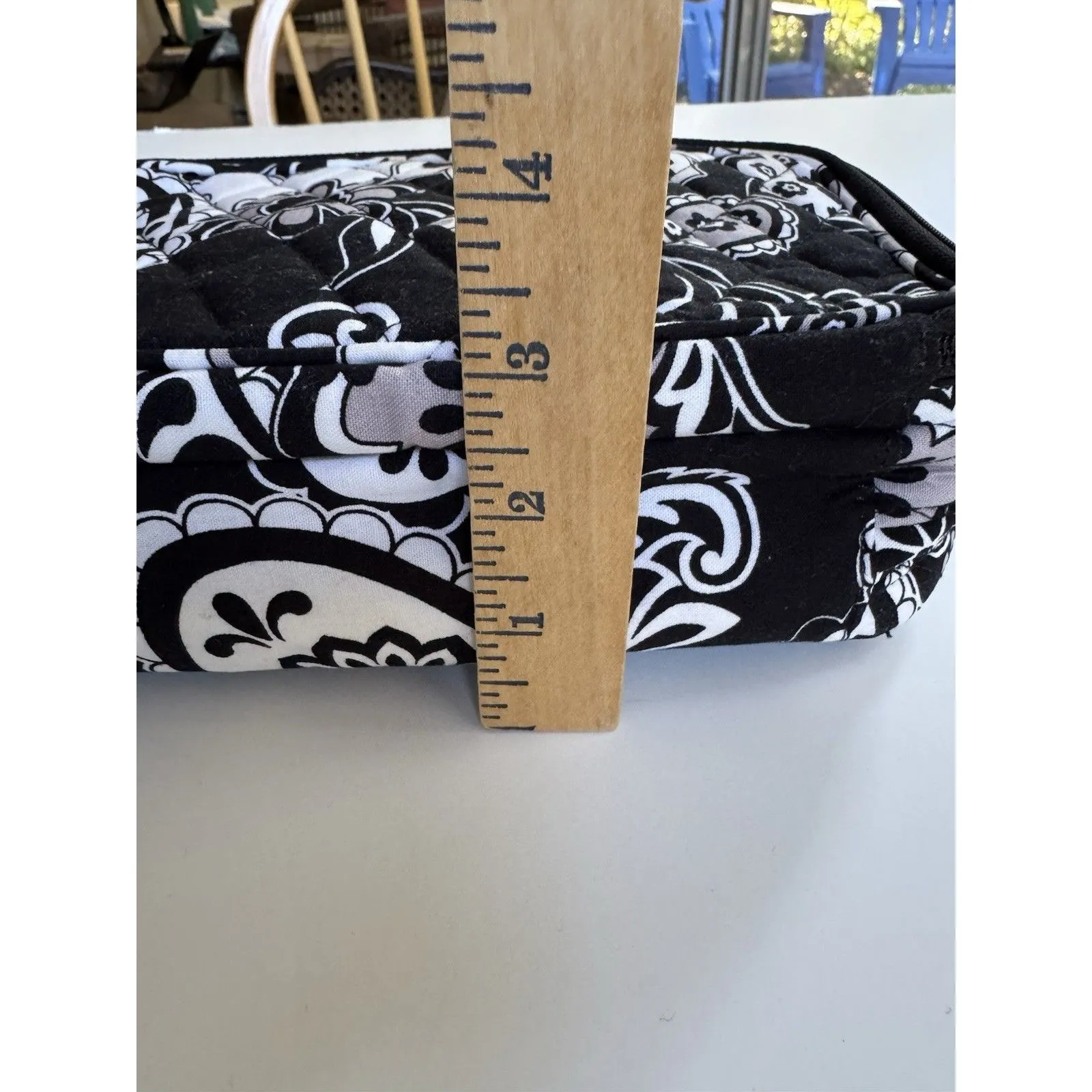 Vera Bradley Makeup Organizer Bag Large Black White Paisley Two Compartments Zip - Image 11