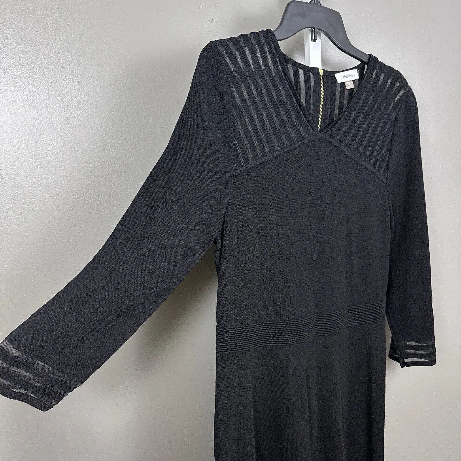 Calvin Klein Illusion-Stripe Fit & Flare Sweater Dress Black Women's Size XL - Image 2