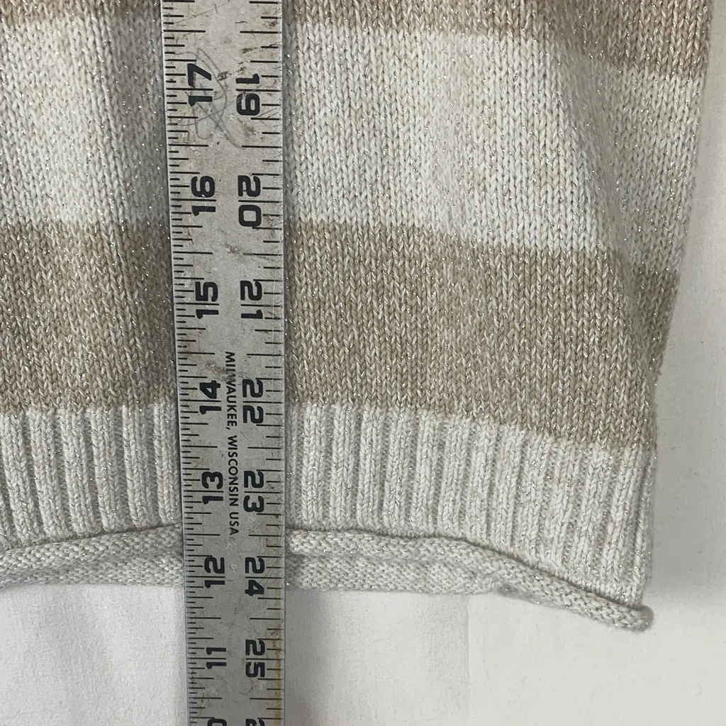 Christopher & Banks size small Christmas sweater cute stripe tan white granny - Image 6