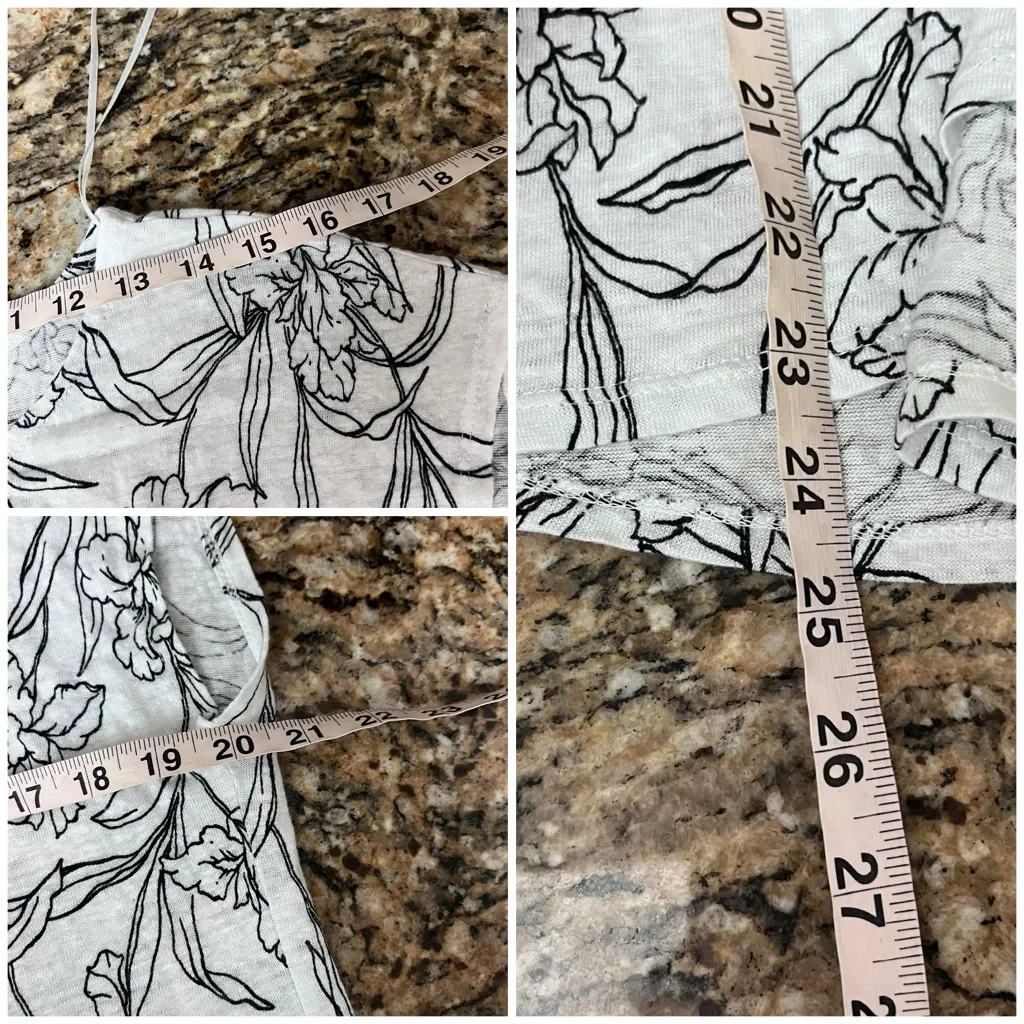 Cynthia Rowley Floral Linen Tunic Top Women’s XL White Black Boho Coastal Fairy - Image 6