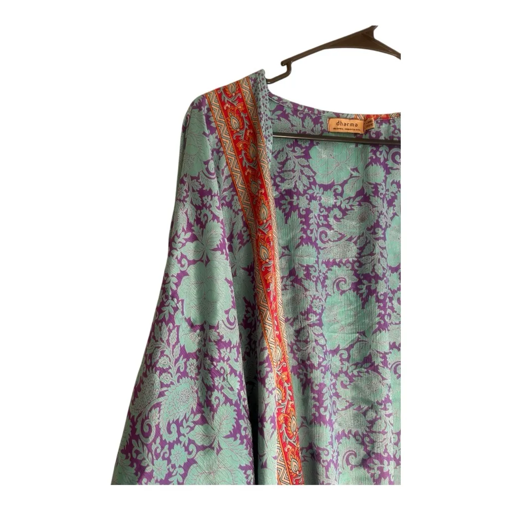 Dharma boho silk blend kimono free size top Blue - Image 2