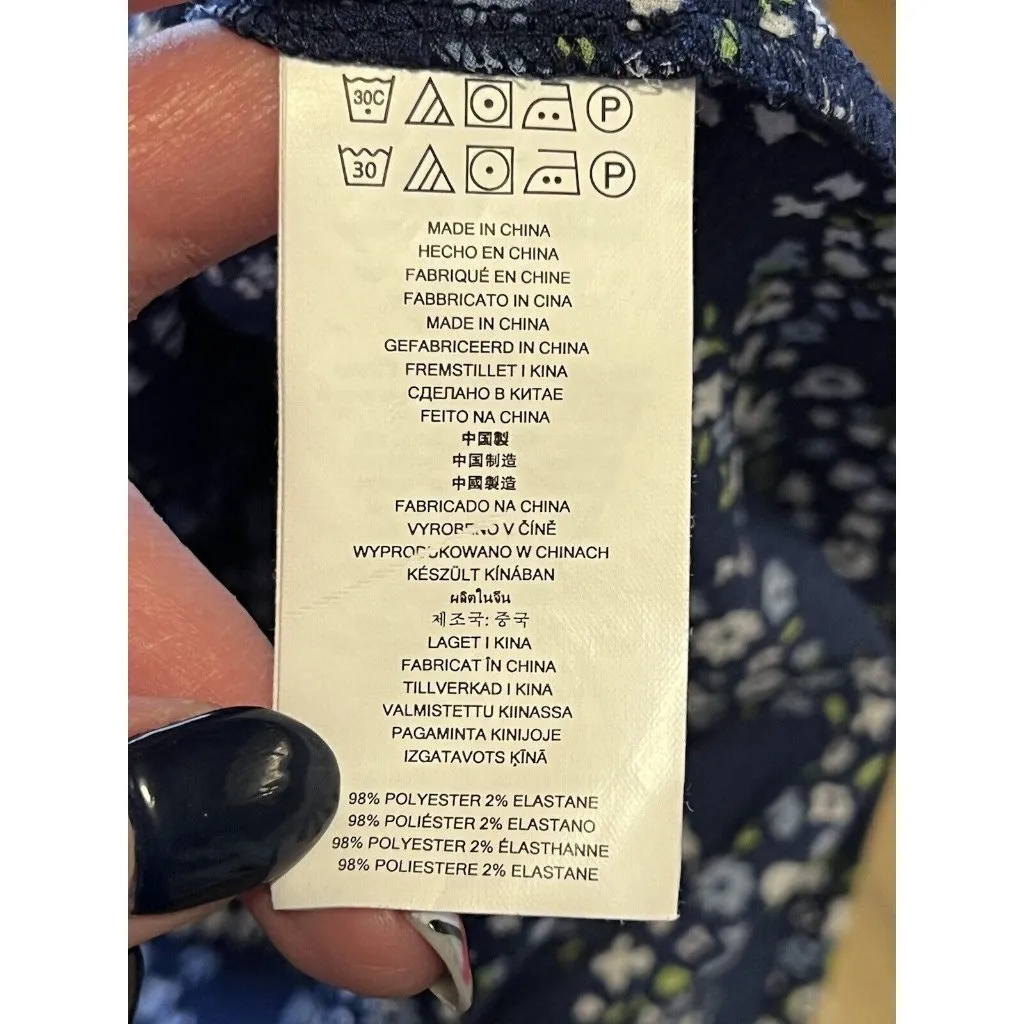 Michael‎ Kors Shirt Blue Floral Print Off the Shoulder Size Small Modern Career - Image 8