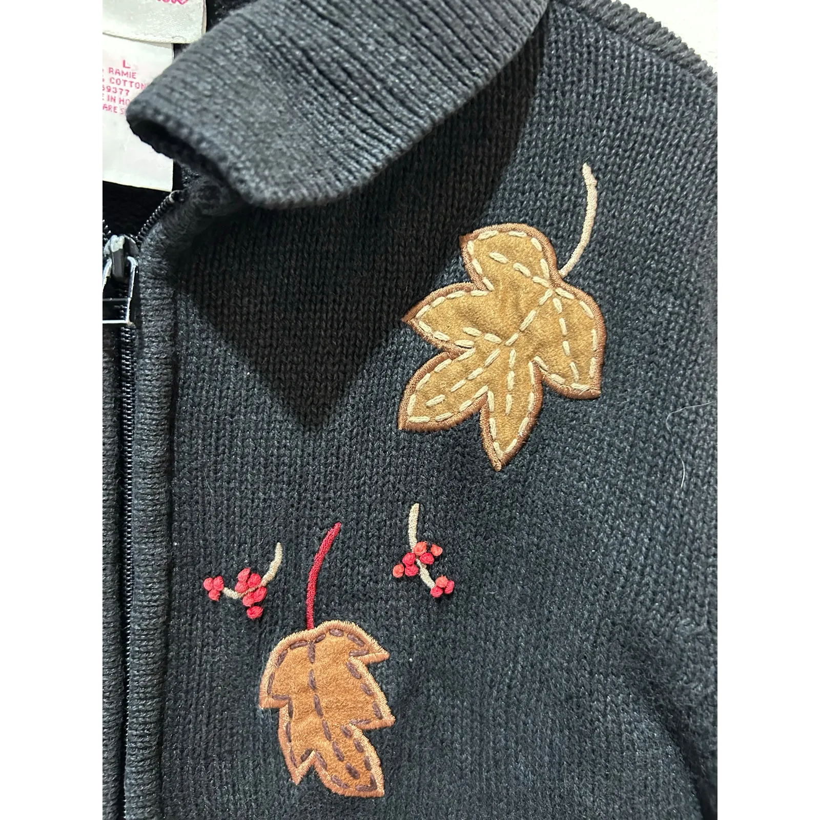 Vintage fall cardigan size L black zippered collared flat on sleeve grandmacore Size L - Image 2