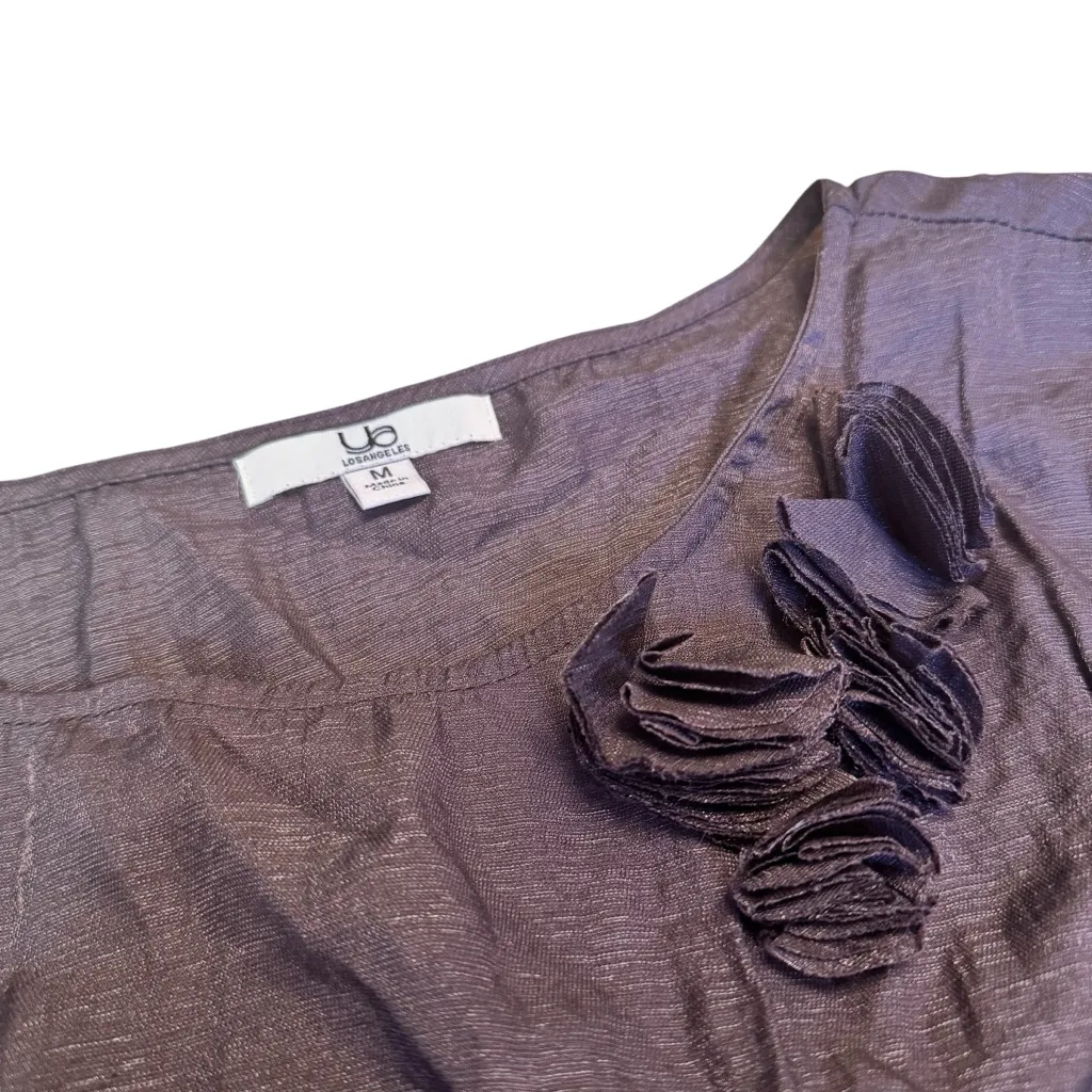 YA Los Angeles Bronzy Brown Sleeveless Dress Waist Tie Rosette Detail Size M GUC - Image 6