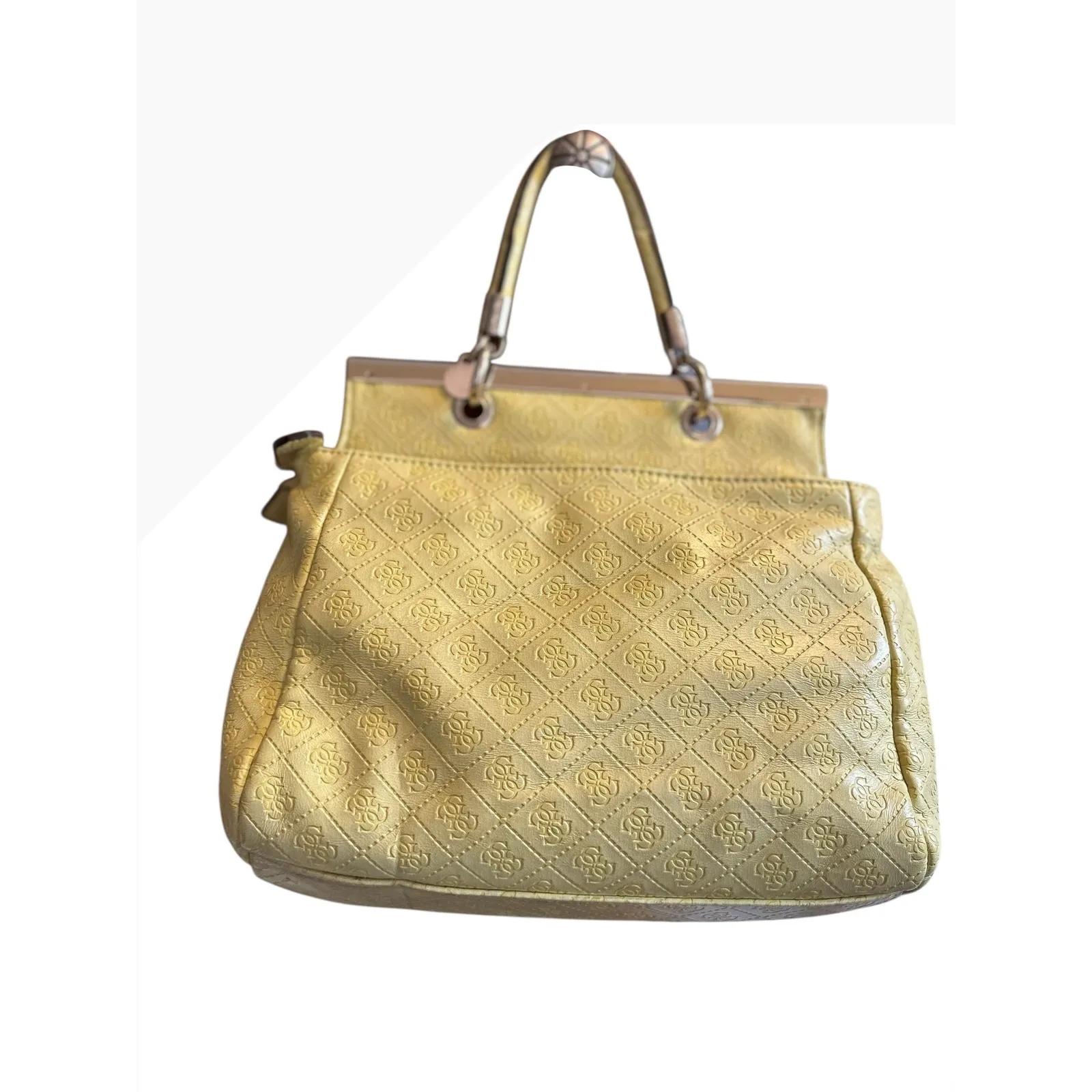 Guess Yellow Quilted Monogram Satchel Handbag Top Handle‎ Bag flawed - Image 10