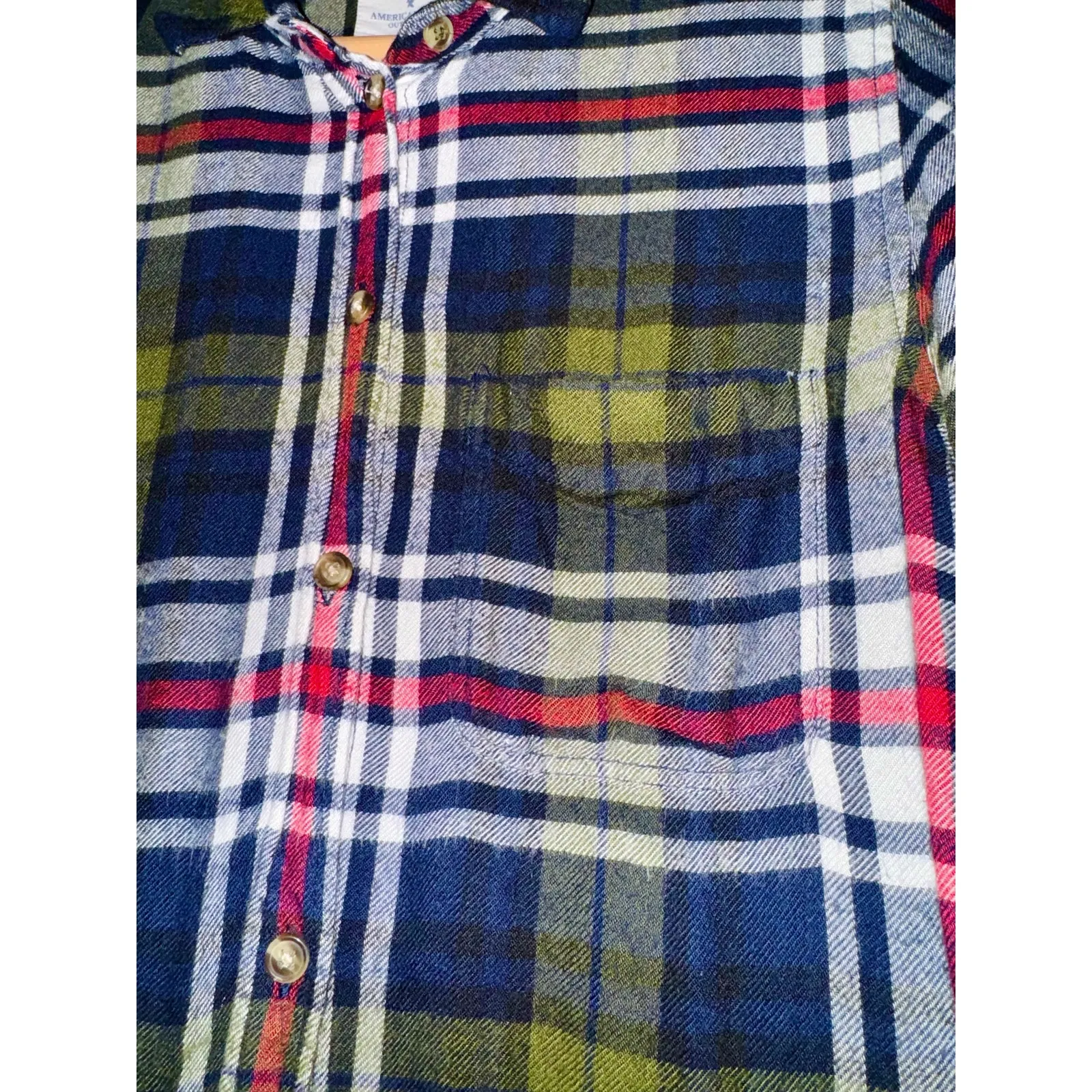 American Eagle Soft Plaid Boyfriend Fit Flannel Shirt Navy Blue M Fall Warm Cozy - Image 6