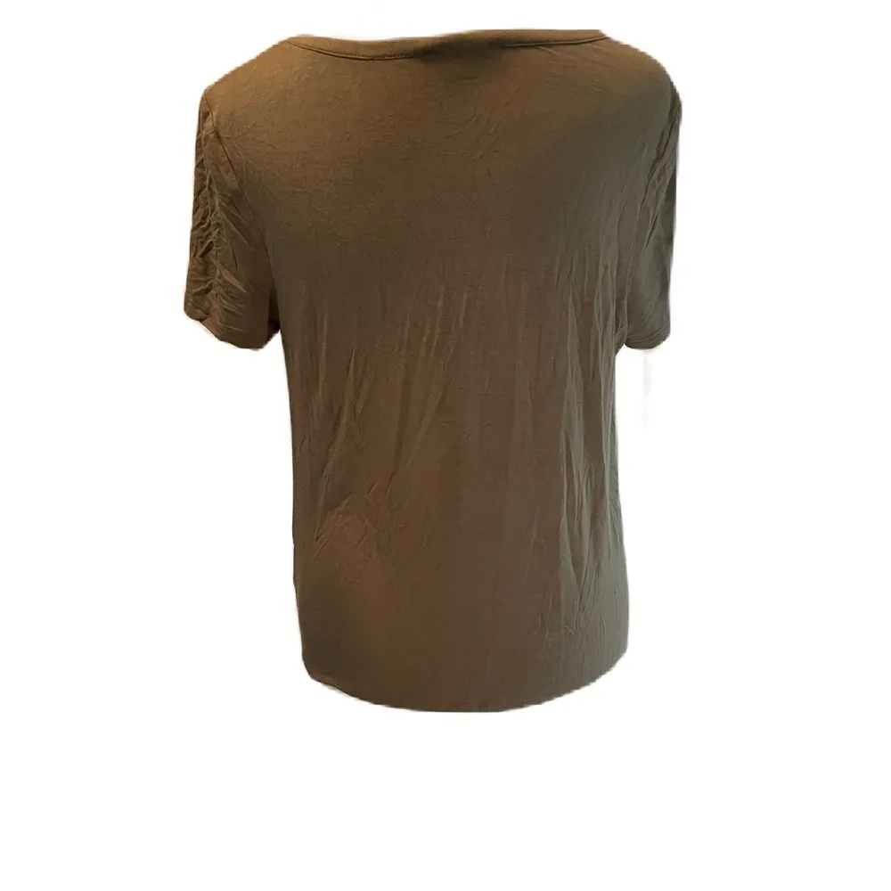 Sage Green Ruched /Tie Front Short Sleeve Keyhole Neckline T-Shirt Small - Image 4