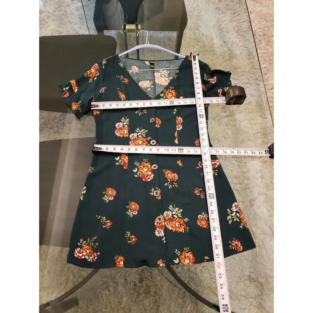 Wild Fable Womens Green Floral V Neck Short Sleeve Button Front Bodycon Dress S - Image 11