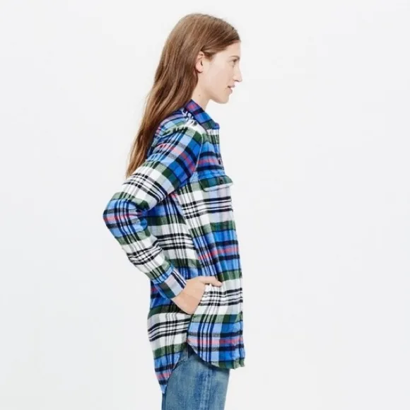 Madewell Flannel Ex-Boyfriend Button-Down Shirt Larchmont Plaid Shirt Size Small - Image 2