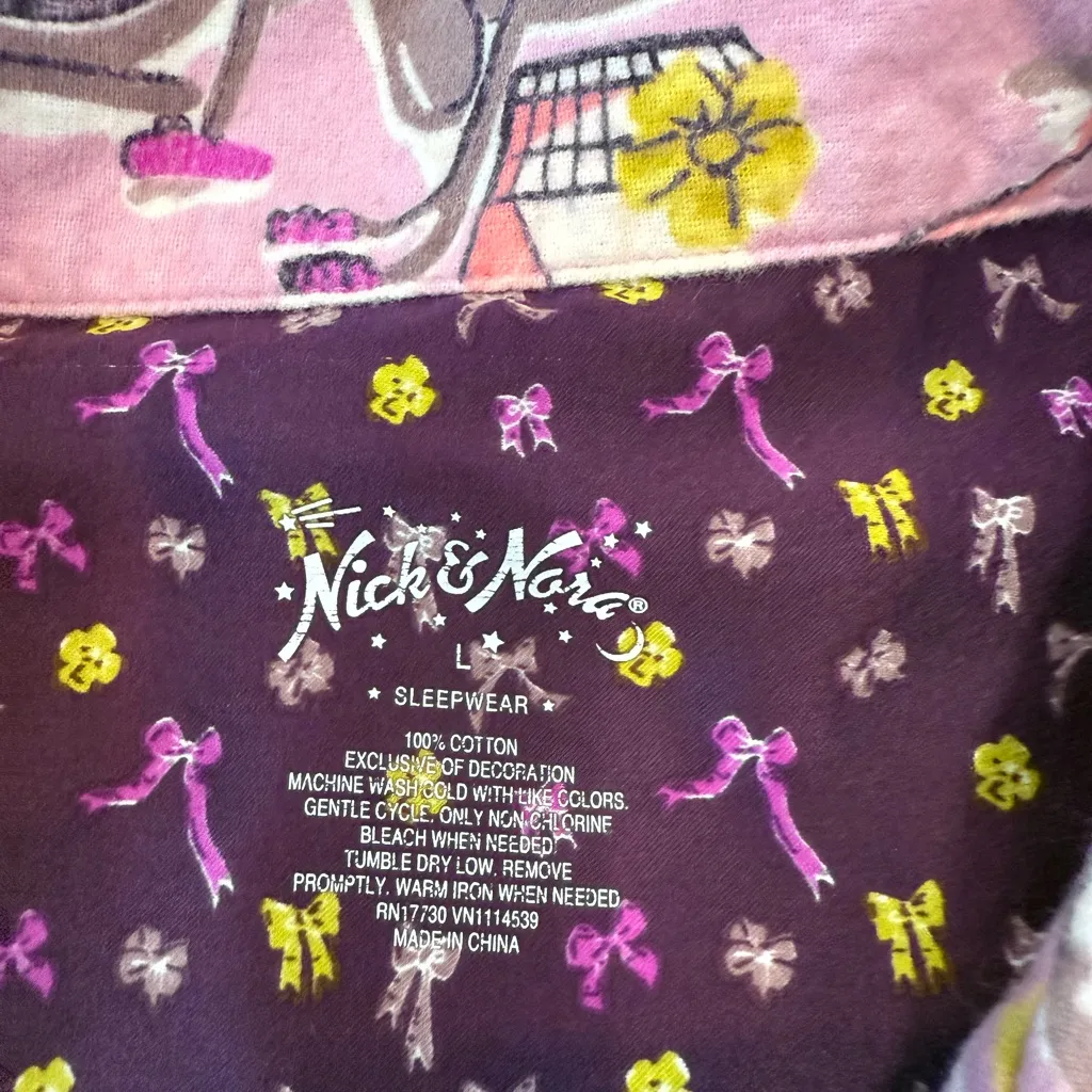 Nick & Nora Flannel Pajama Shirt Women's Size Large bicycles bows - Image 4