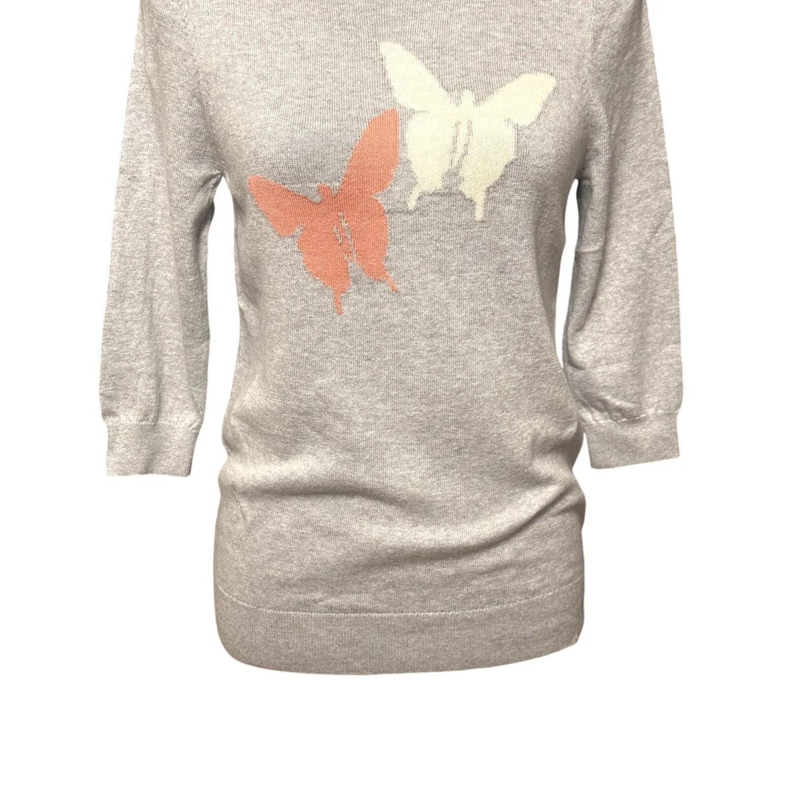Weatherproof Vintage Sweater Soft Cotton Cashmere Butterfly Design Gray W XS NWT - Image 4