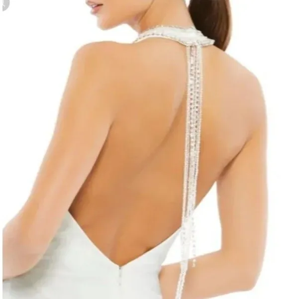 New Mac Duggal 25572 Beaded Halter Jersey Evening Gown white Dress 6 - Image 3