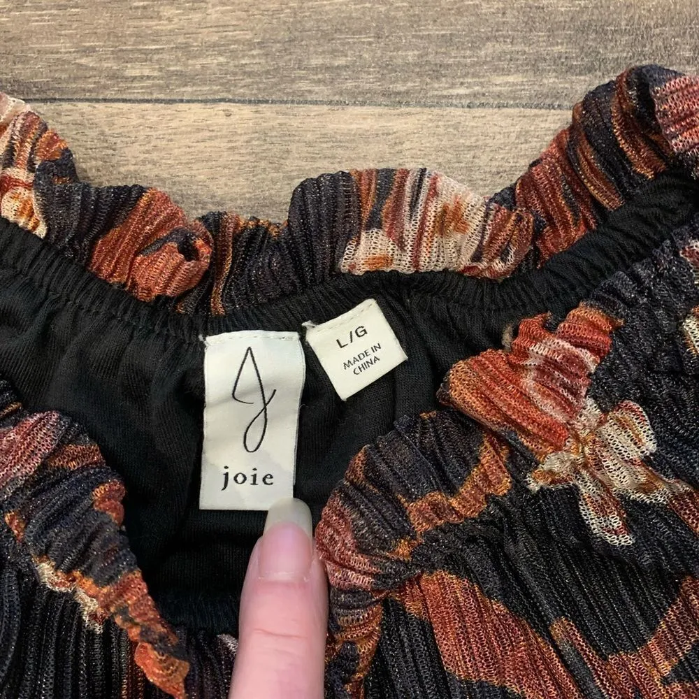 Joie Blouse Size L Elastic at Sleeves, Neckline, Subtle Sparkle Thread Accents - Image 2