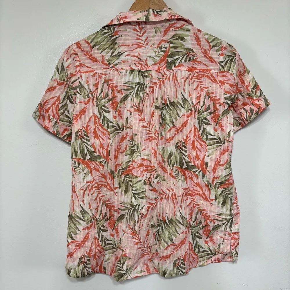 White Stag Green Coral 100% Cotton Tropical Button Down Short Sleeve Shirt Small - Image 5