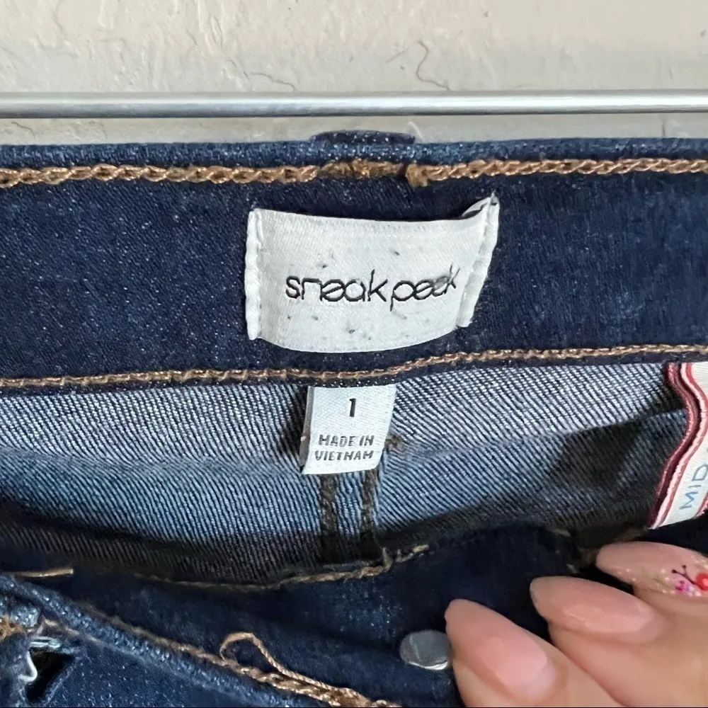 Sneak Peek Mid Rise Skinny Distressed Raw Hem Jeans Blue Size undefined - Image 7