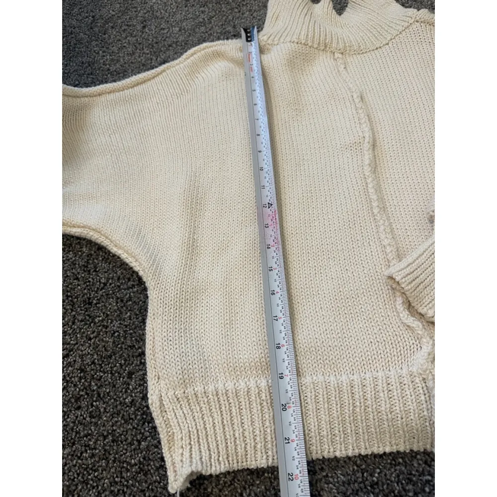 Women's Pearl Collar Quarter Button Sweater Cream S - Image 7