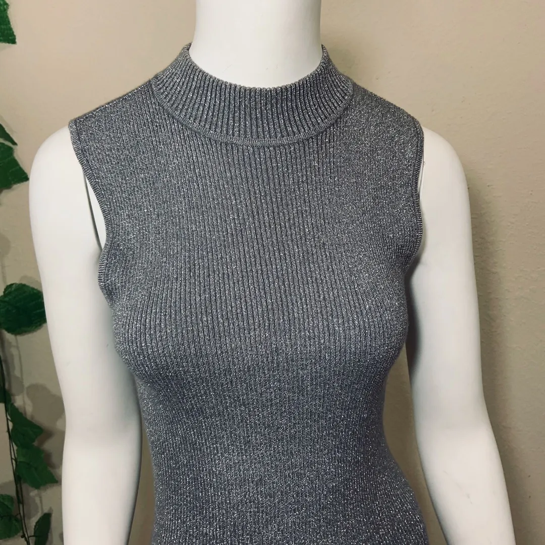 Nygard Silver Metallic Turtleneck Tank Top Blouse - Image 2