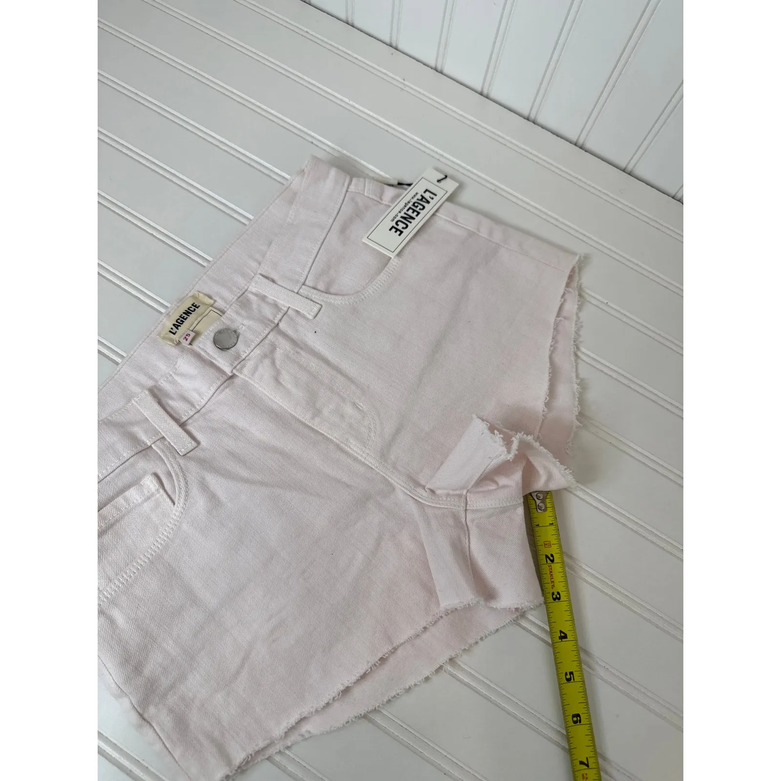 NWT L’AGENCE Audery Denim Shorts Pink & Blue Raw Hem Cut Off Bundle Size 25 - Image 12