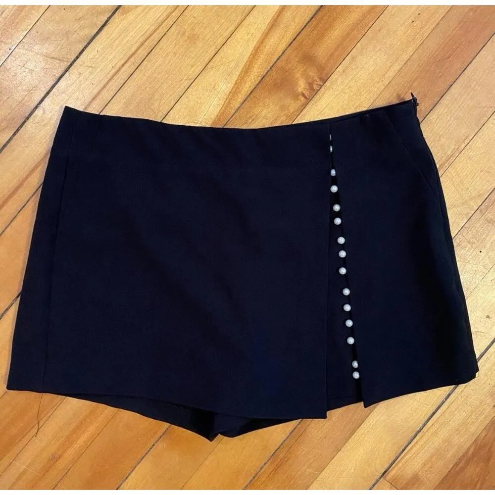Zara Mini Skort Skirt Black Pearl Accents Size Small High Rise Womens - Image 6