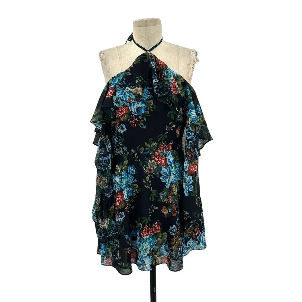 LPA‎ Dress 5 in Antique Floral Print Off the Shoulder Halter Size Small - Image 3