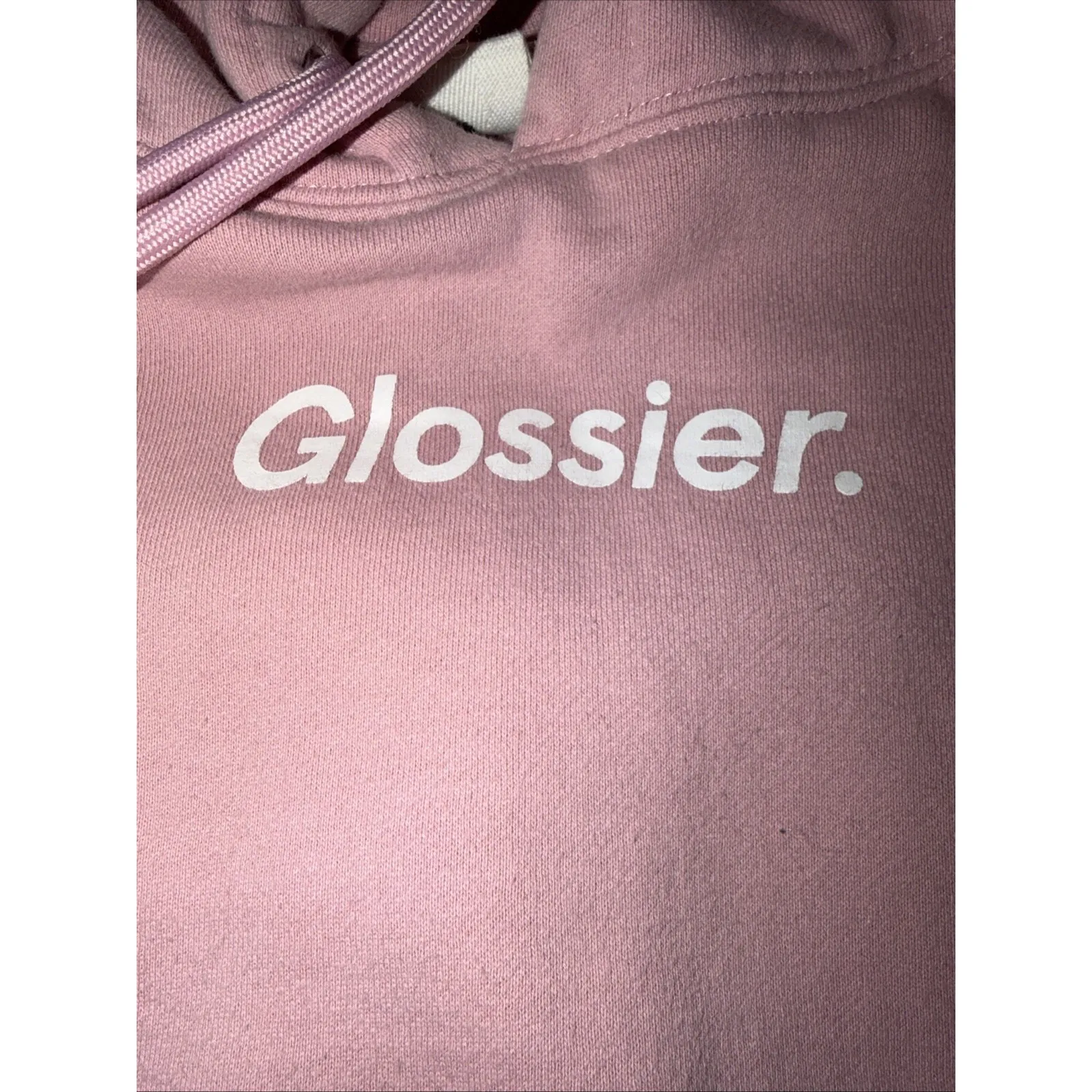 Glossier Original Pink Hoodie Pullover Sweatshirt Spell Out Logo Womens Large - Image 3