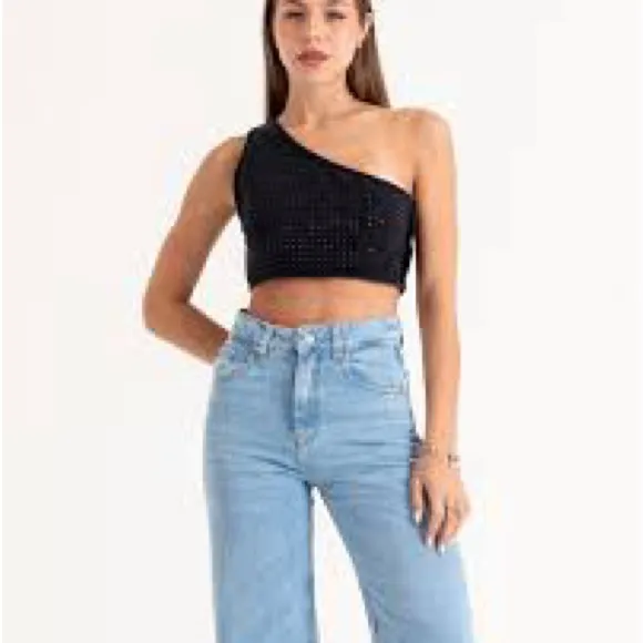 Zara Denim Crop Top With Rhinestones size medium - Image 2