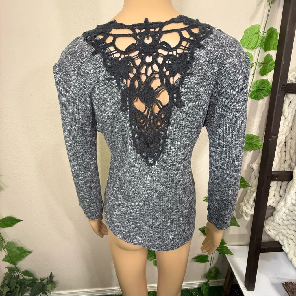 Gray Button-Up Women's Henley Top Lace Back - Image 6