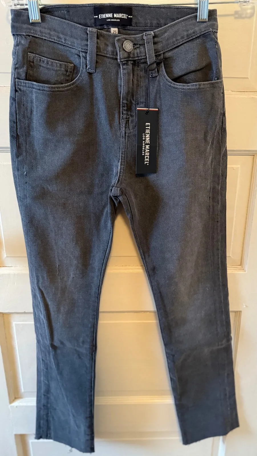 ETIENNE MARCEL athletic stripe slimstraight smogcutter EM1054 jeansSize25 rawhem Gray Size 25 - Image 1