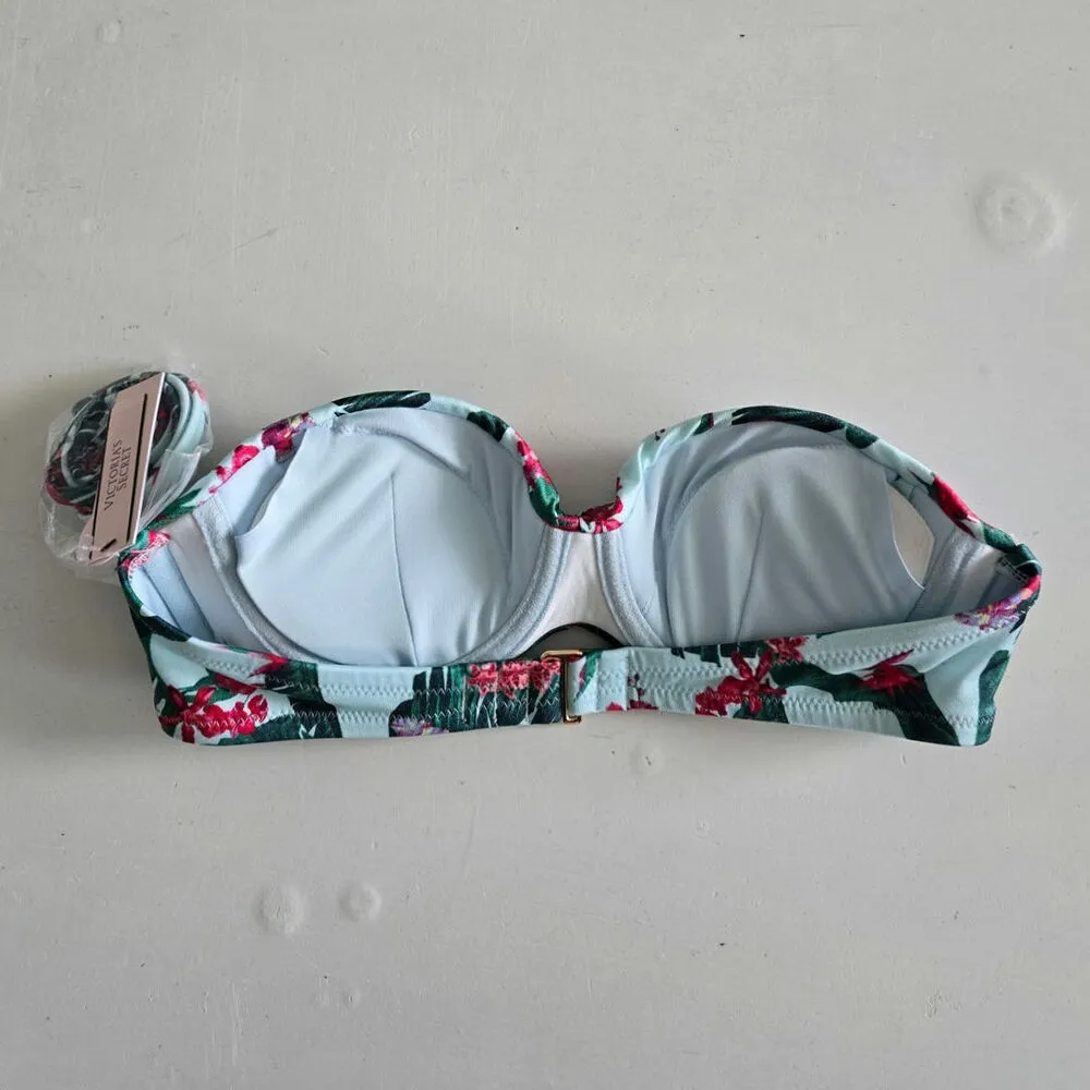 Victorias Secret Swim Padded Bandeau Bikini Top Bra Blue Palm NWT Size 32B - Image 4