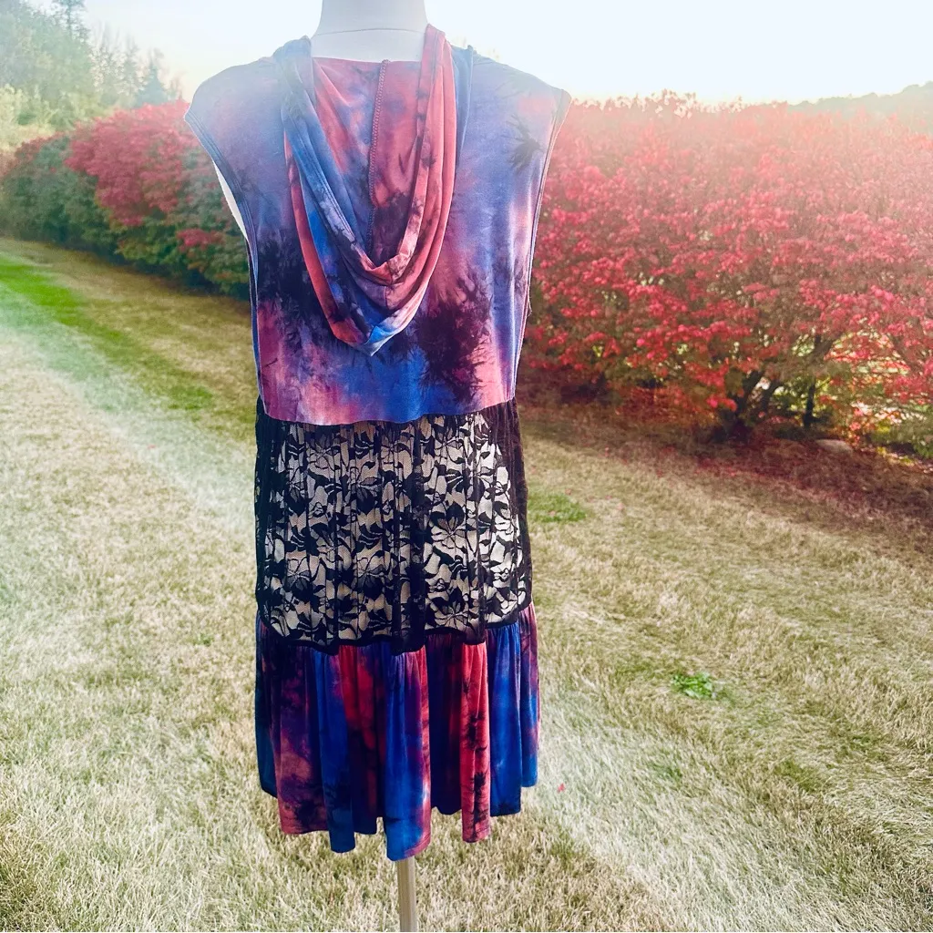 Vocal Tie Dye Lace Zip Up Hooded Dress - Image 11