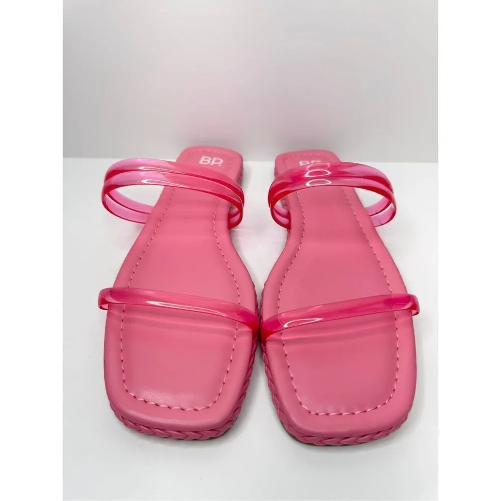 Nordstrom Sandals Size 7.5 BP Viola Barbie Pink Braided Square Toe Flat Slides - Image 4