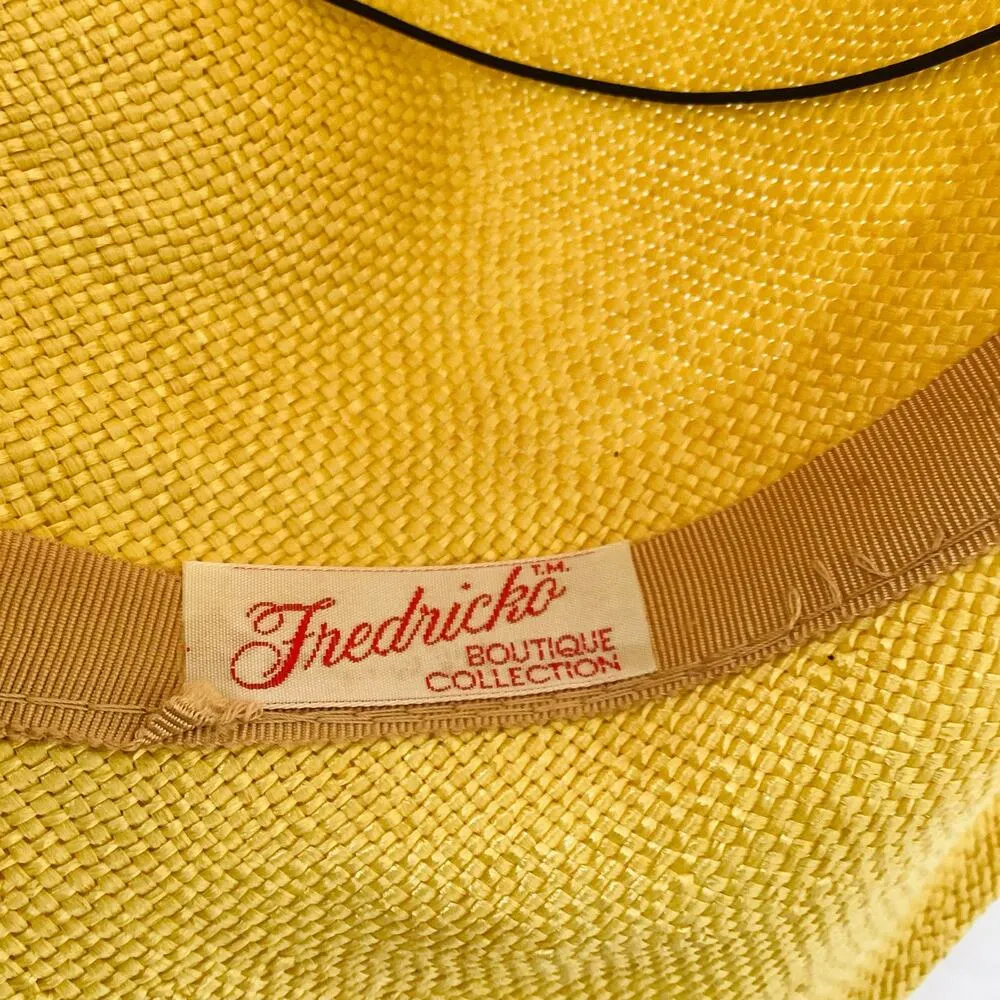 Vintage 1970s Straw Hat with Ribbon Bow Yellow - Image 5