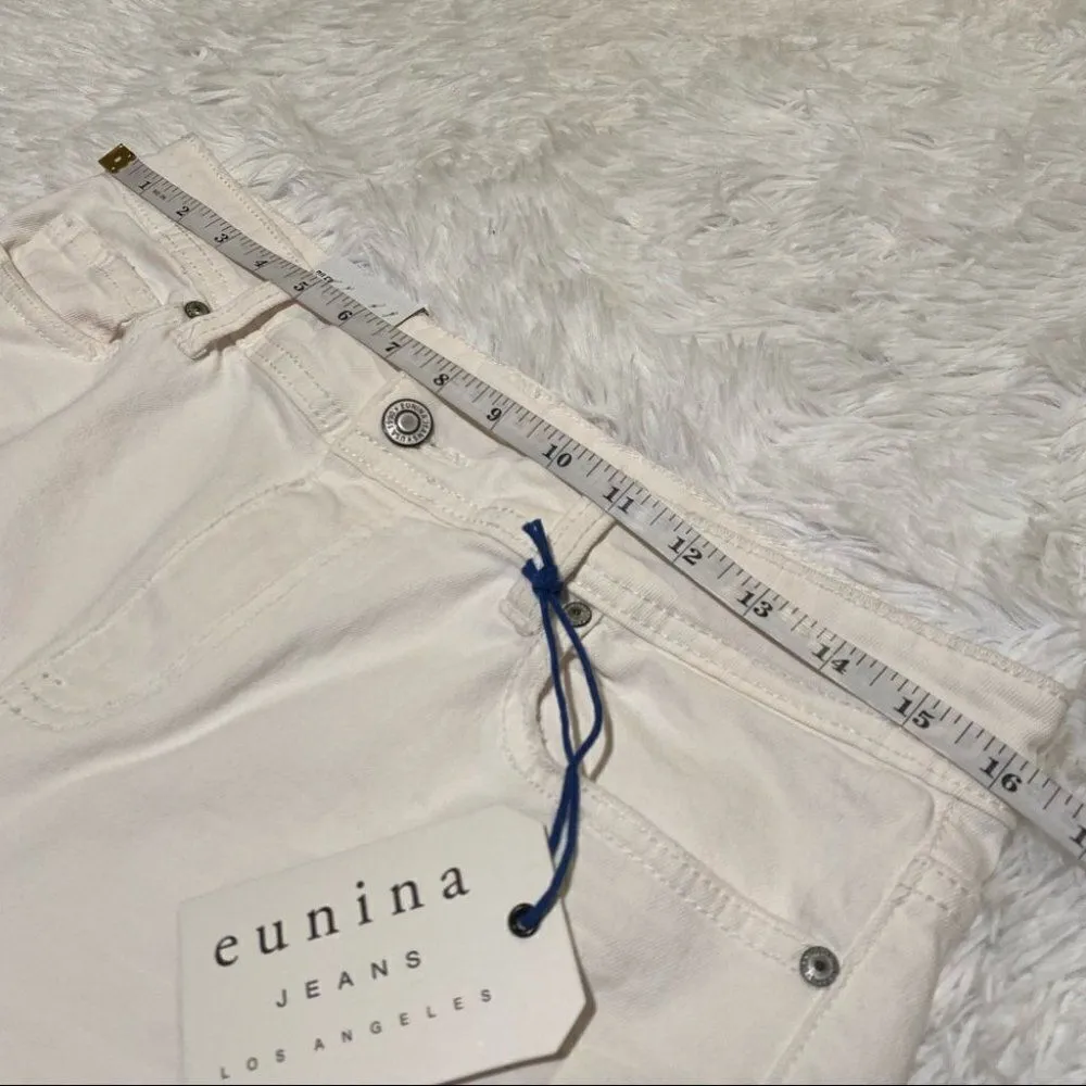Eunina Riley Distressed Mid Thigh Mid Rise Jean Short in White Large NWT - Image 2