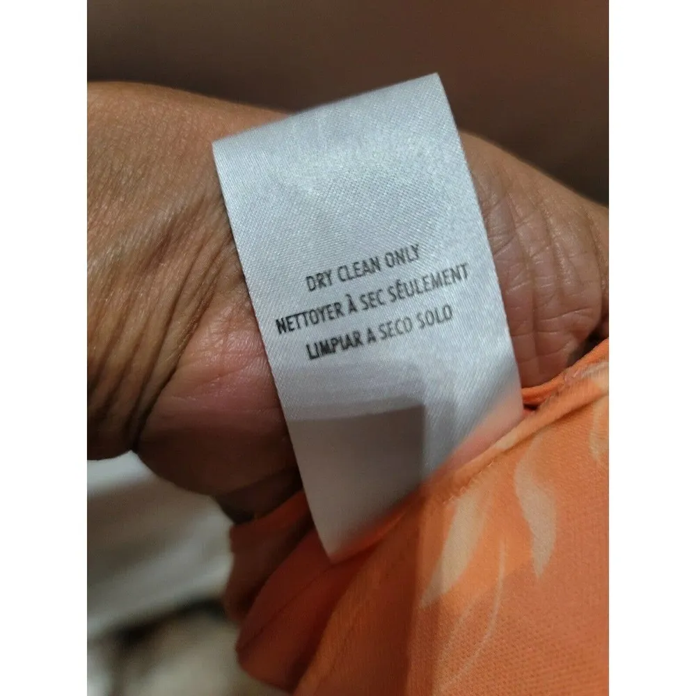 Casual Corner Women's Orange Floral 100% Silk Top & Skirt 2 Piece Suits Size 6 - Image 10