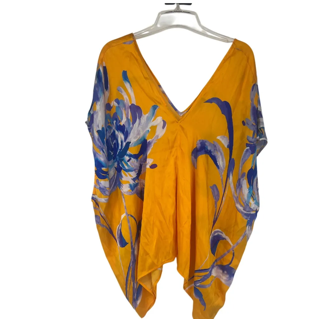 Marciano Vibrant Orange Floral Poncho flow slik Top - Image 5