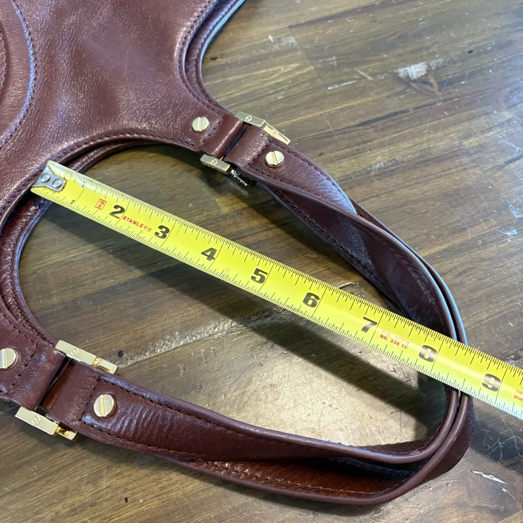 Tory Burch Bombe Large Logo Leather Tote Espresso Brown Chocolate Mocha Vintage - Image 8